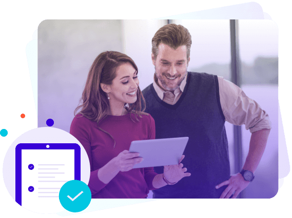 staff happy with the data shown on a hand held tablet